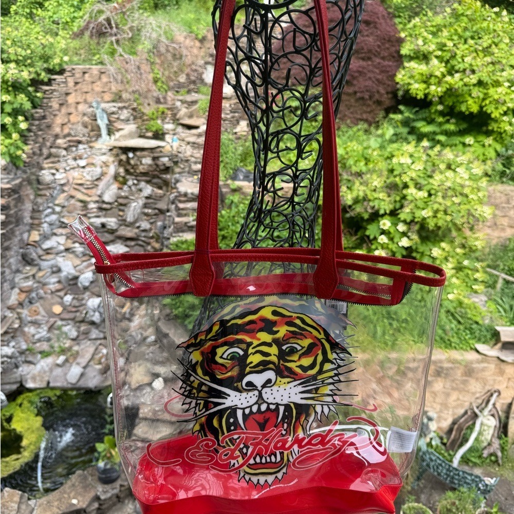 Ed Hardy Clear PVC Tiger Tote Bag with Red Trim – NWT